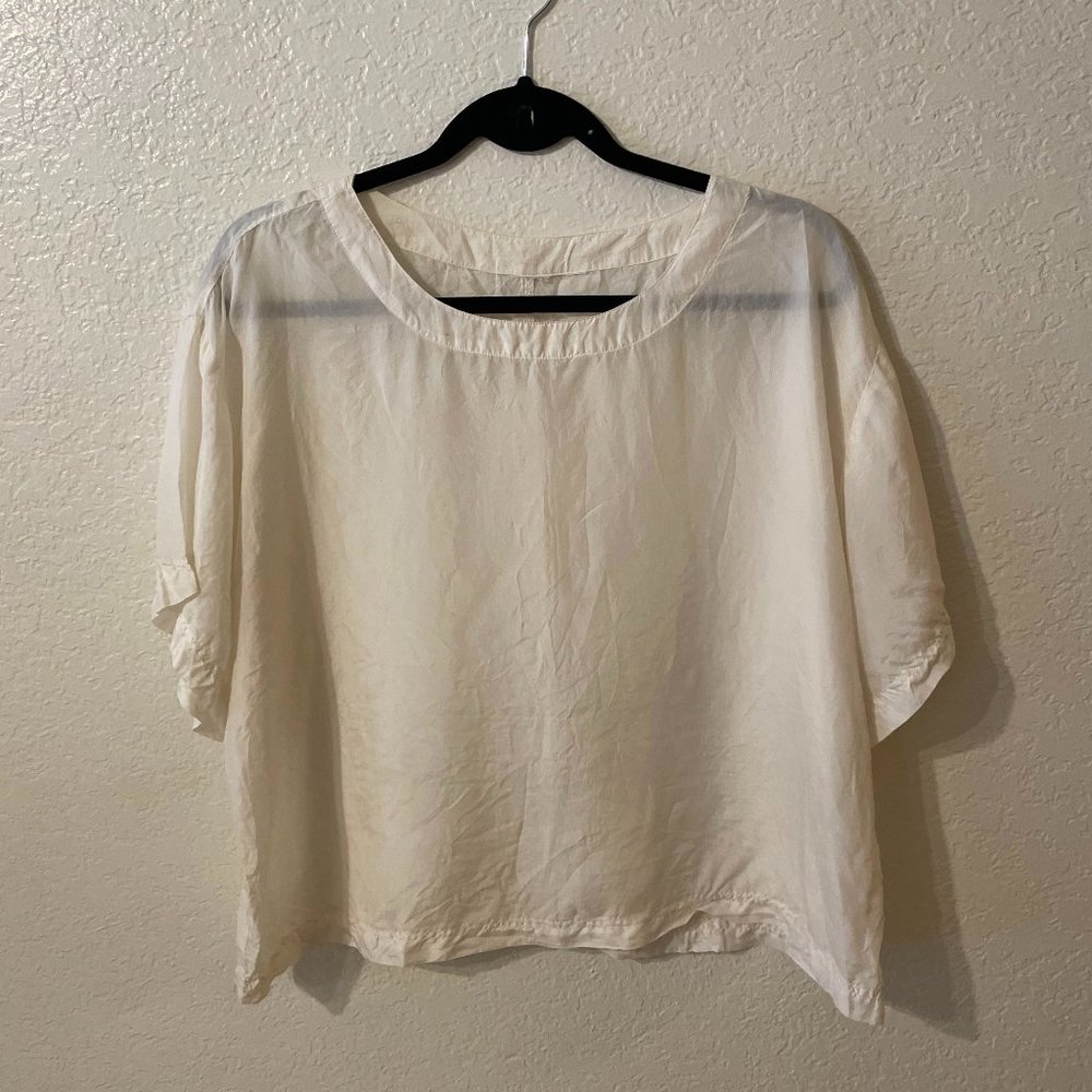 Boxy Silk Ivory Tee Shirt - Size Large